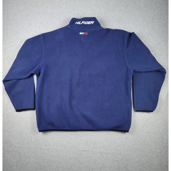 Vintage Tommy Hilfiger 1/4 Zip Men's Extra Large XL Blue Y2K Fleece Sweater - Picture 7 of 10